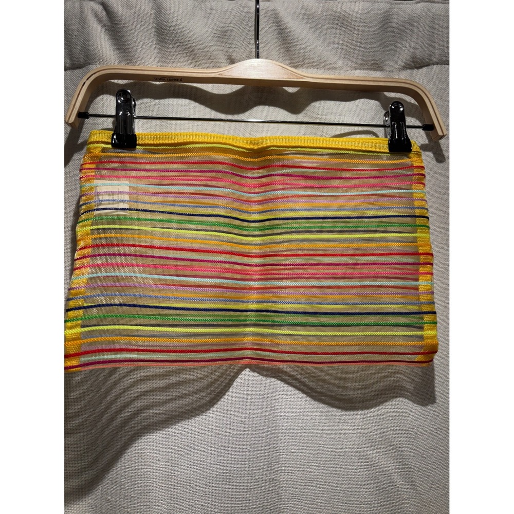 Multi Color Striped Mesh Zipper Pouch Travel Makeup Toiletry Organizer Bag
